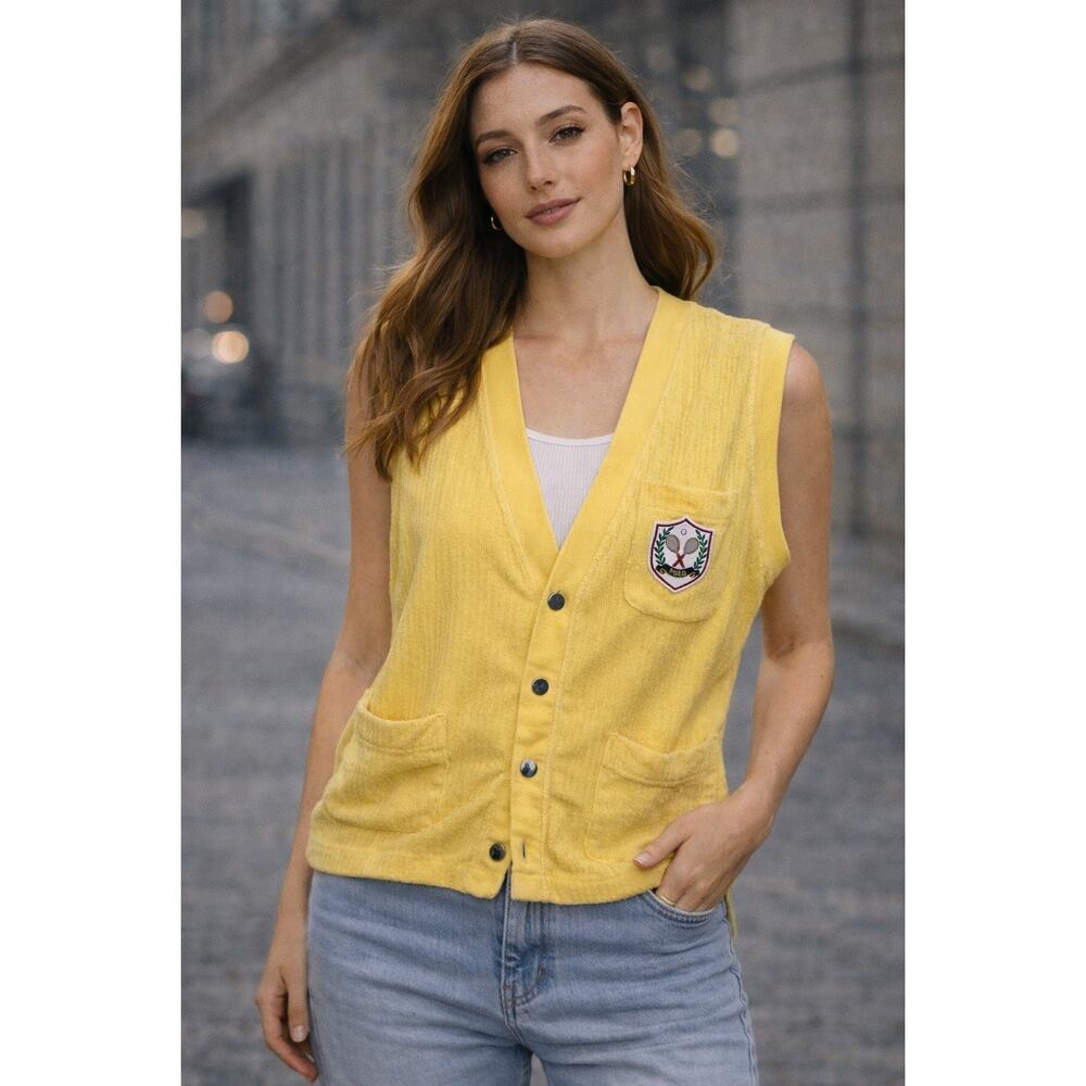 Ralph Lauren Vintage Polo Sleeveless V-Neck Terry Sweater Vest Yellow Size Large